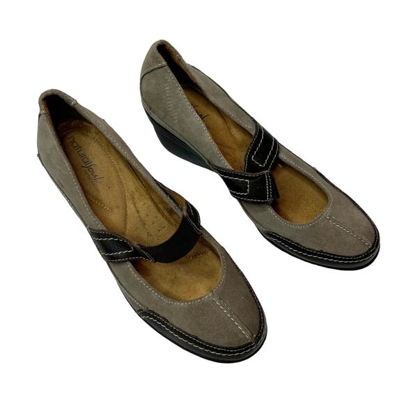 Natural Soul‎ By Naturalizer Taupe Suede Leather Mary Jane Shoes Size 9 M Wedge - Picture 6 of 8